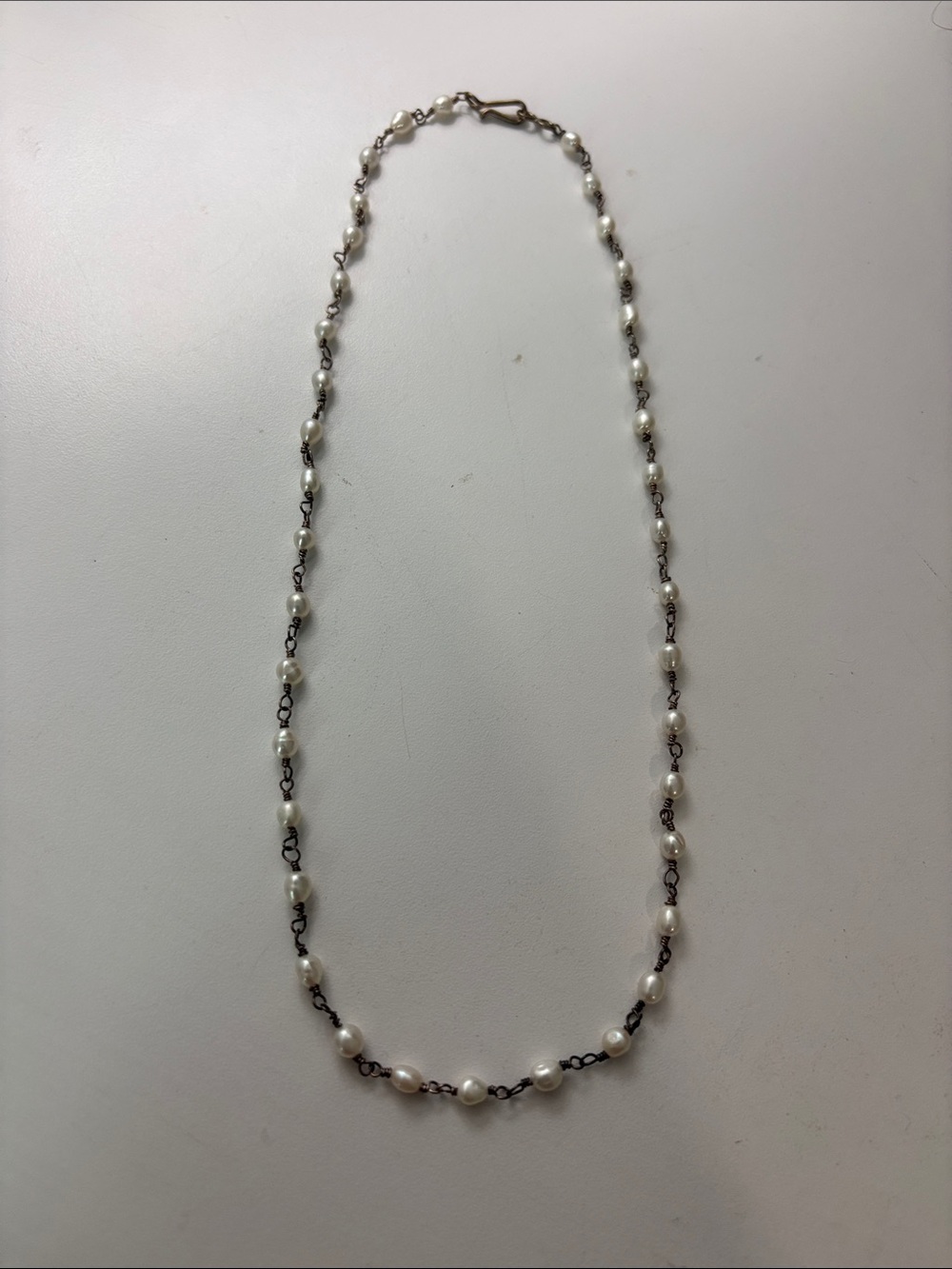 Faux Pearl Station Necklace Antique Silver Tone Chain Delicate Vintage Style
